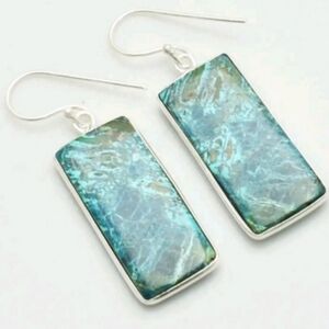 Chrysocolla Gemstone 925 Sterling Silver Handmade Dangle Earrings